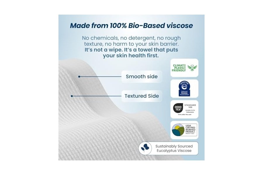 Clean Skin Club Clean Towels XL™, Toalla facial 100 % de origen biológico USDA, Toallita facial desechable, Aprobada por la Asociación para el Eccema, Toallitas secas desmaquillantes, Ultrasuaves, 200 unidades, Paquete de 4 - Image 10