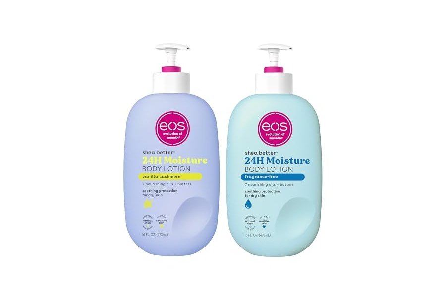 Loción corporal EOS Shea Better Body Lotion - Vainilla y cachemira + Sin fragancia, hidratación 24 horas, 16 onzas líquidas