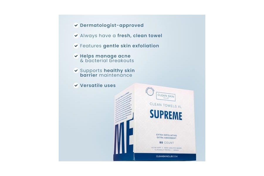 Clean Skin Club Clean Towels XL™ Supreme, toalla facial 100 % de base biológica USDA, toallita facial desechable, aprobada por la Asociación para el Eccema, toallitas secas desmaquillantes, ultrasuaves, 50 unidades, 1 paquete - Image 9