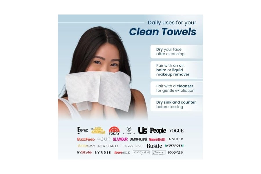 Clean Skin Club Clean Towels XL™, Toalla facial 100 % de origen biológico USDA, Toallita facial desechable, Aprobada por la Asociación para el Eccema, Toallitas secas desmaquillantes, Ultrasuaves, 200 unidades, Paquete de 4 - Image 6