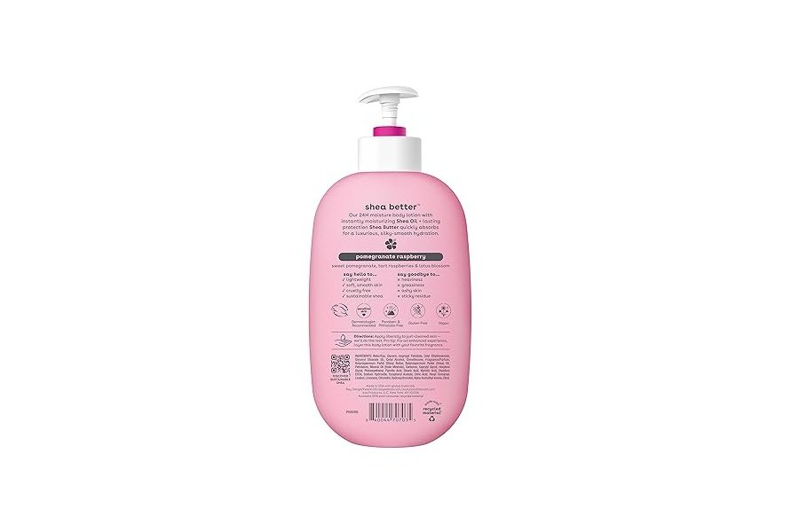 Loción corporal EOS Shea Better Body Lotion - Granada y Frambuesa, Hidratación 24 horas, Ligera y no grasa, Elaborada con karité natural, Vegana, 473 ml (16 onzas líquidas) - Image 7