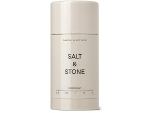 Desodorante natural SALT & STONE - Santal | Desodorante natural extrafuerte para mujeres y hombres | Sin aluminio, con probióticos, extractos de algas y manteca de karité (77 g)