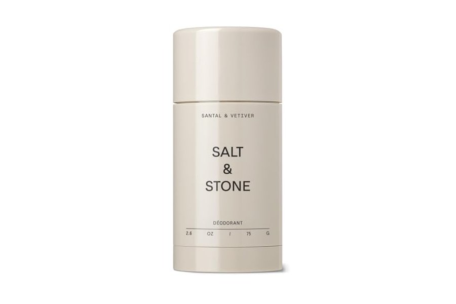 Desodorante natural SALT & STONE - Santal | Desodorante natural extrafuerte para mujeres y hombres | Sin aluminio, con probióticos, extractos de algas y manteca de karité (77 g)