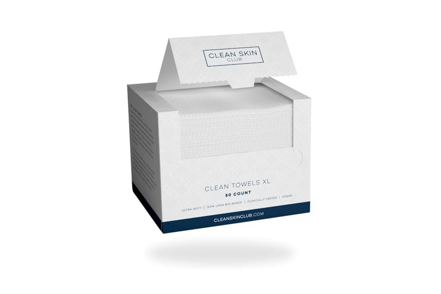 Toallas Clean Skin Club Clean Towels XL™, 100 % biobasadas por el USDA, desechables, aprobadas por la Asociación para el Eccema, toallitas desmaquillantes secas, ultrasuaves, 100 unidades, paquete de 2