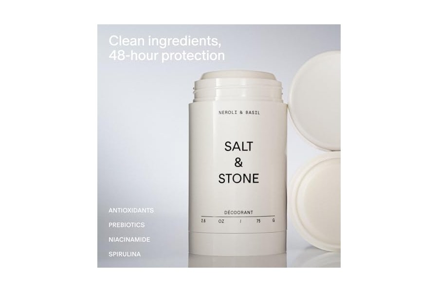 Desodorante SALT & STONE | Desodorante natural extrafuerte para mujeres y hombres | Sin aluminio, con extractos de algas, manteca de karité y probióticos (neroli y albahaca) - Image 2