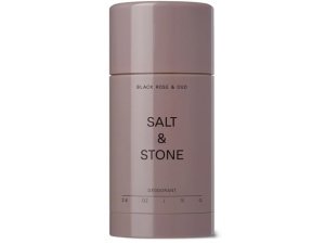 Desodorante SALT & STONE | Desodorante natural extrafuerte para mujeres y hombres | Sin aluminio, con extractos de algas, manteca de karité y probióticos (Rosa negra y oud - 77 ml)