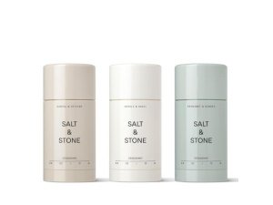Desodorante SALT & STONE | Desodorante natural extrafuerte para mujer y hombre | Sin aluminio, con extractos de algas, manteca de karité y probióticos (trío)