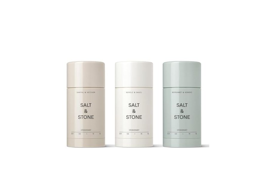 Desodorante SALT & STONE | Desodorante natural extrafuerte para mujer y hombre | Sin aluminio, con extractos de algas, manteca de karité y probióticos (trío)