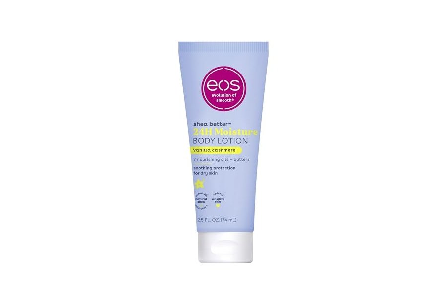 Loción corporal de viaje eos 24H Moisture - Vainilla Cashmere, tamaño viaje, artículos de tocador, mini loción corporal, 75 ml