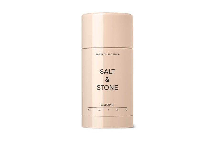 Desodorante SALT & STONE | Desodorante natural extrafuerte para mujeres y hombres | Sin aluminio, con extractos de algas, manteca de karité y probióticos (azafrán y cedro)