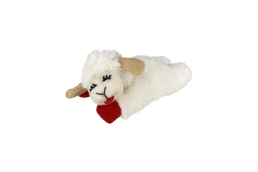 Juguete de peluche para gato Multipet Lamb Chop con hierba gatera - Juguete masticable para gatos pequeños - Juguete de peluche extrasuave - Juguete para acurrucarse y jugar - Bonito juguete para mascotas (10 cm, color crema)