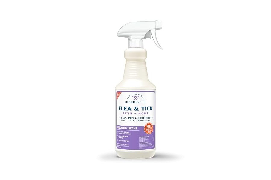 Wondercide - Spray contra pulgas, garrapatas y mosquitos para perros, gatos y el hogar - Elimina, controla, previene y trata pulgas y garrapatas - Con aceites esenciales naturales - Seguro para mascotas y familias - Romero 32 oz