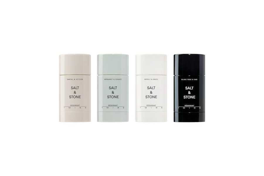 Desodorante SALT & STONE | Desodorante natural extrafuerte para mujer y hombre | Sin aluminio, con extractos de algas, manteca de karité y probióticos (Mini set de desodorante)