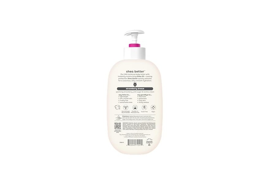 Loción corporal EOS Shea Better Body Lotion - Strawberry Dream, hidratación de 24 horas, ligera y no grasa, hecha con karité natural, vegana, 473 ml (16 onzas líquidas) - Image 7