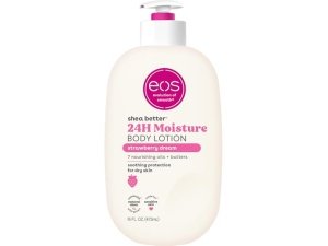 Loción corporal EOS Shea Better Body Lotion - Strawberry Dream, hidratación de 24 horas, ligera y no grasa, hecha con karité natural, vegana, 473 ml (16 onzas líquidas)