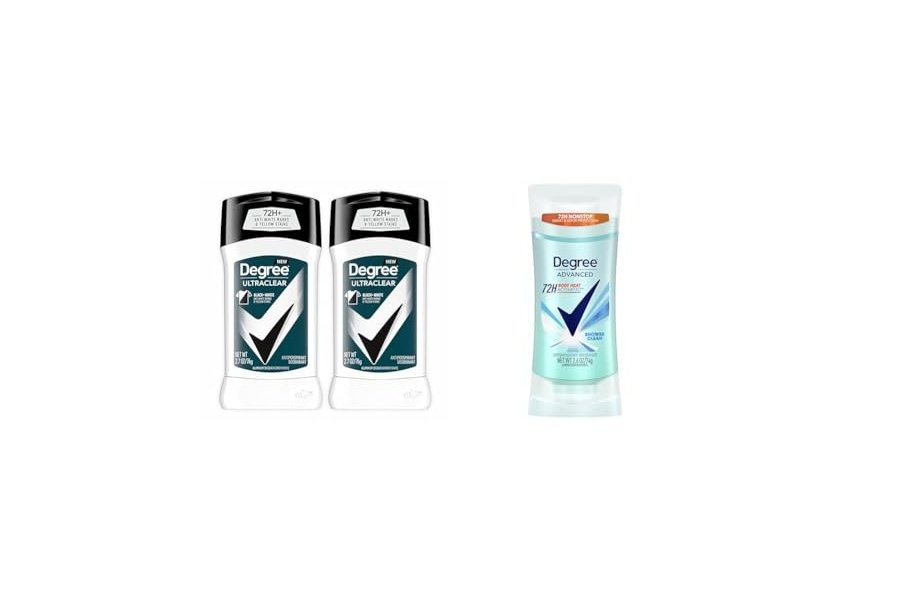 Paquete de desodorante antitranspirante Degree para hombre y mujer con 72 horas de protección contra el sudor y el mal olor, tecnologías MotionSense y activadas por calor corporal, negro y blanco (2 unidades, 2.7 oz) y Shower Clean (2.6 oz)
