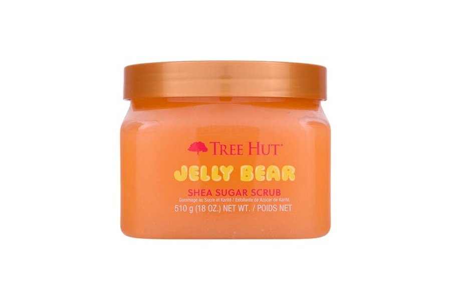 Exfoliante corporal con azúcar y karité Jelly Bear de Tree Hut | Elimina la piel muerta y seca para una sensación suave e hidratada | Cuidado corporal esencial nutritivo | 18 fl oz.