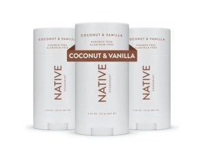 Desodorante Native con ingredientes de origen natural, 72 horas de control del olor | Desodorante para mujeres y hombres, sin aluminio, con bicarbonato de sodio, aceite de coco y manteca de karité | Coco y vainilla, paquete de 3