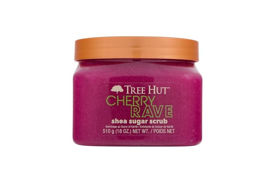 Exfoliante corporal con azúcar y karité Cherry Rave de Tree Hut | Elimina la piel muerta y seca para una sensación suave e hidratada | Edición limitada de otoño | Cuidado corporal esencial nutritivo | 18 fl oz.