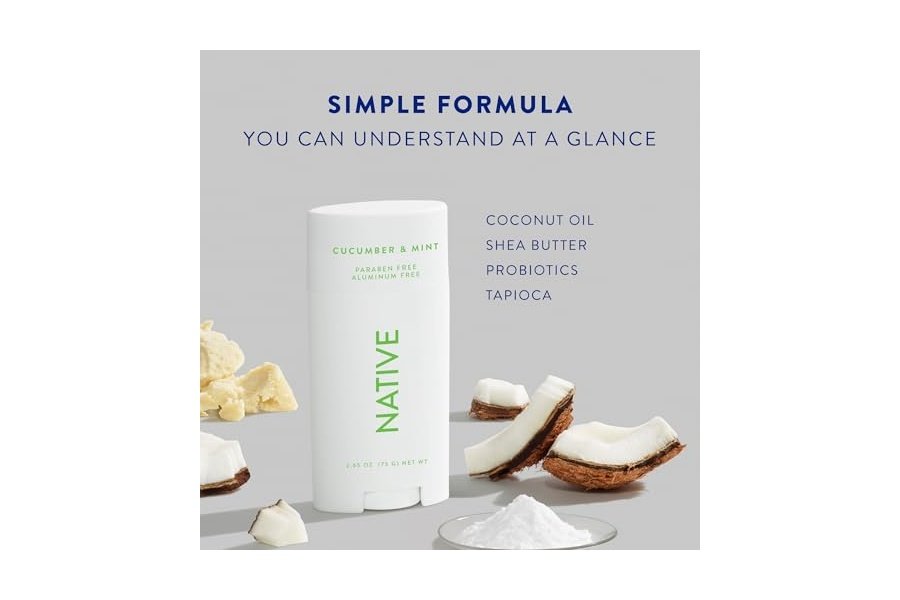 Desodorante Native con ingredientes de origen natural, 72 horas de control del olor | Desodorante para mujeres y hombres, sin aluminio, con bicarbonato de sodio, aceite de coco y manteca de karité | Pepino y menta - Image 2
