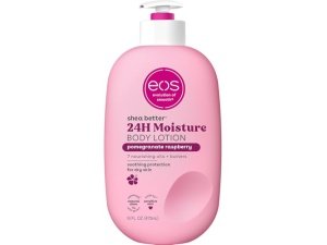 Loción corporal EOS Shea Better Body Lotion - Granada y Frambuesa, Hidratación 24 horas, Ligera y no grasa, Elaborada con karité natural, Vegana, 473 ml (16 onzas líquidas)