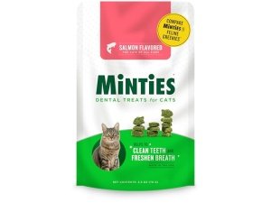 Premios dentales Minties para gatos, sabor a salmón, refrescan el aliento y controlan el sarro, 2.5 oz