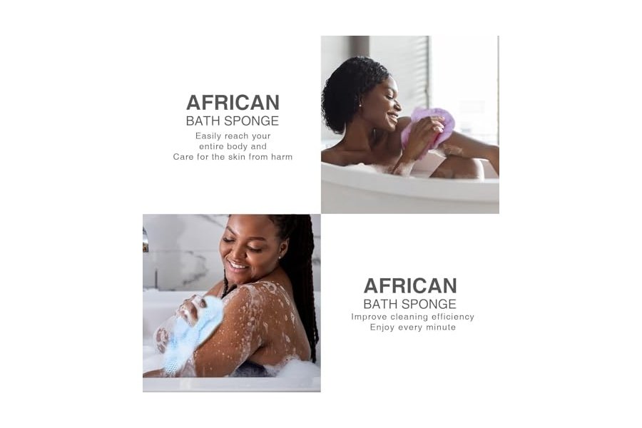 3 esponjas de baño africanas de malla larga, exfoliantes, para ducha, cuerpo y espalda, suavizantes, ideales para uso diario (morado, gris y azul). - Image 7