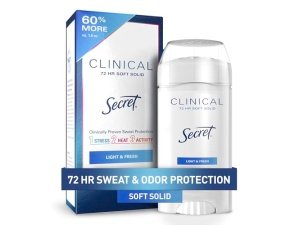 Desodorante antitranspirante Secret Clinical Strength para mujer, triple protección contra el estrés, 72 h de protección contra el sudor y el mal olor, minerales que equilibran el pH, textura suave y sólida, aroma ligero y fresco, 77 g