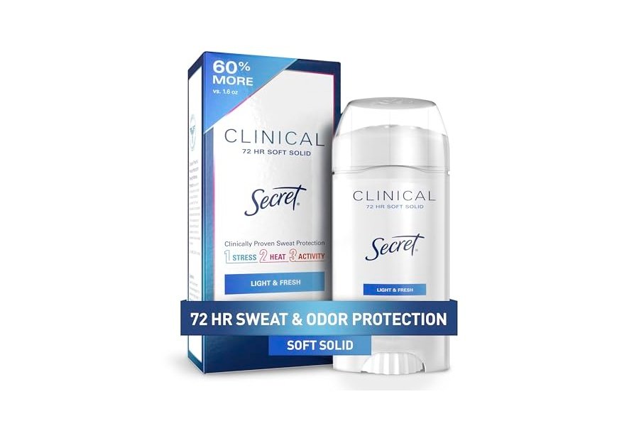 Desodorante antitranspirante Secret Clinical Strength para mujer, triple protección contra el estrés, 72 h de protección contra el sudor y el mal olor, minerales que equilibran el pH, textura suave y sólida, aroma ligero y fresco, 77 g