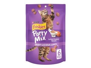 Premios para gatos Purina Friskies, mezcla para fiestas, sabor a pavo y salsa gravy-licious Crunch - (Paquete de 6) Bolsas de 177 g