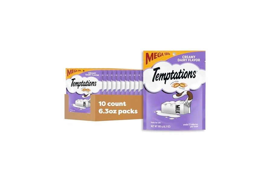 Premios Temptations Classic Crujientes y Suaves para Gatos, Sabor Cremoso a Lácteos, Bolsa de 170 g (Paquete de 10)