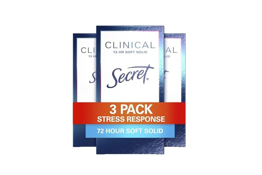 Desodorante antitranspirante Secret Clinical Strength para mujer, respuesta al estrés, triple protección contra el estrés, 72 h de protección contra el sudor y el mal olor, minerales que equilibran el pH, suave, 47 g (paquete de 3)
