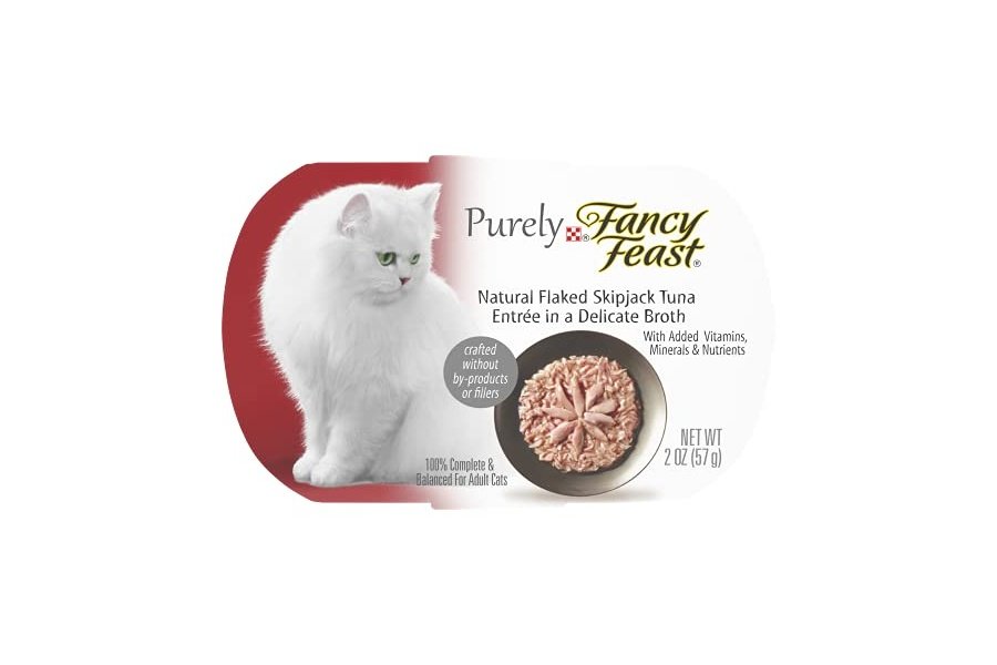 Alimento húmedo para gatos Purina Fancy Feast Natural Grain Free Broth, con atún barrilete en copos, totalmente natural - (Paquete de 10) Bandejas de 56 g