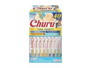 Galletas para gatos INABA Churu, sin cereales, para lamer y exprimibles, puré cremoso con vitamina E y taurina, 14 g cada tubo, 40 tubos, caja variada de atún