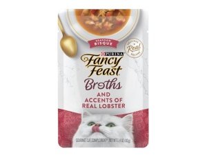 Alimento húmedo para gatos Purina Fancy Feast para lamer, con caldo, bizcocho de mariscos y toques de langosta real - (Paquete de 16) sobres de 45 g