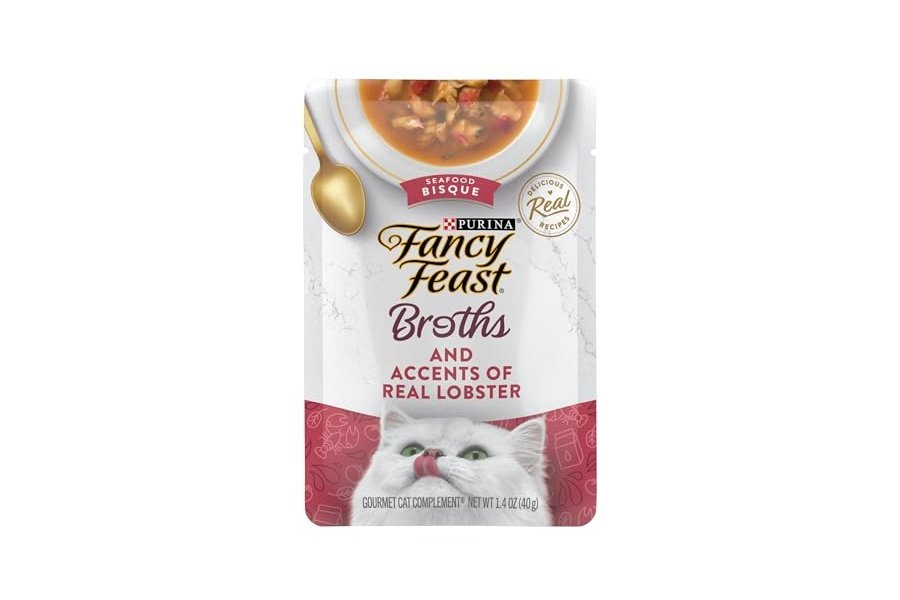 Alimento húmedo para gatos Purina Fancy Feast para lamer, con caldo, bizcocho de mariscos y toques de langosta real - (Paquete de 16) sobres de 45 g