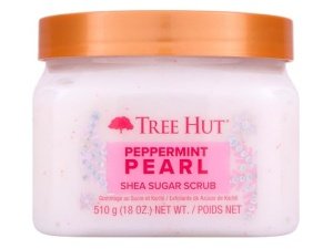 Exfoliante corporal exfoliante con perla de menta y azúcar de karité de Tree Hut | Elimina la piel muerta y seca para una sensación suave e hidratada | Edición limitada para las fiestas | Cuidado corporal esencial nutritivo | 18 fl oz.
