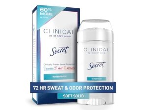 Desodorante antitranspirante Secret Clinical Strength para mujer, resistente al agua, triple protección contra el estrés, 72 h de protección contra el sudor y el mal olor, minerales que equilibran el pH, suave y sólido, 77 g