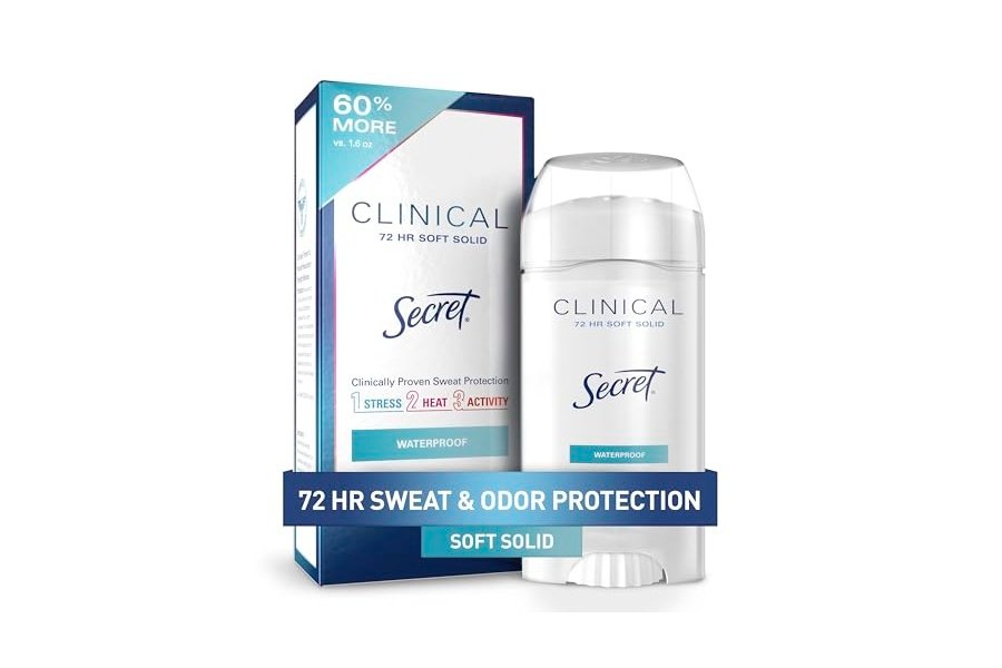 Desodorante antitranspirante Secret Clinical Strength para mujer, resistente al agua, triple protección contra el estrés, 72 h de protección contra el sudor y el mal olor, minerales que equilibran el pH, suave y sólido, 77 g