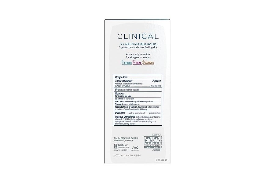 Desodorante antitranspirante Secret Clinical Strength para mujer, triple protección contra el estrés, 72 h de protección contra el sudor y el mal olor, minerales que equilibran el pH, sólido invisible, aroma a polvo protector, 77 g - Image 14