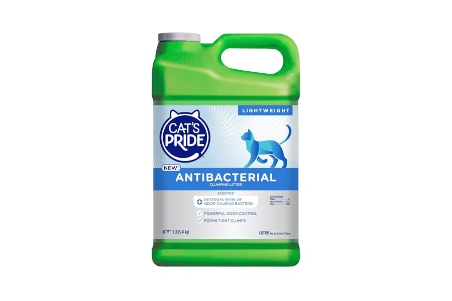 Nueva arena antibacteriana para gatos Cat's Pride: Elimina el 99.9% de las bacterias que causan mal olor - Potente control de olores - Arena aglomerante ligera de primera calidad - Perfumada, 5.4 kg