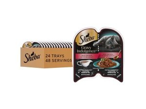 Comida húmeda para gatos adultos Sheba Gravy Indulgence, entrada de carne de res con salsa extra, bandejas dobles de 77 g (24 unidades, 48 ​​porciones)