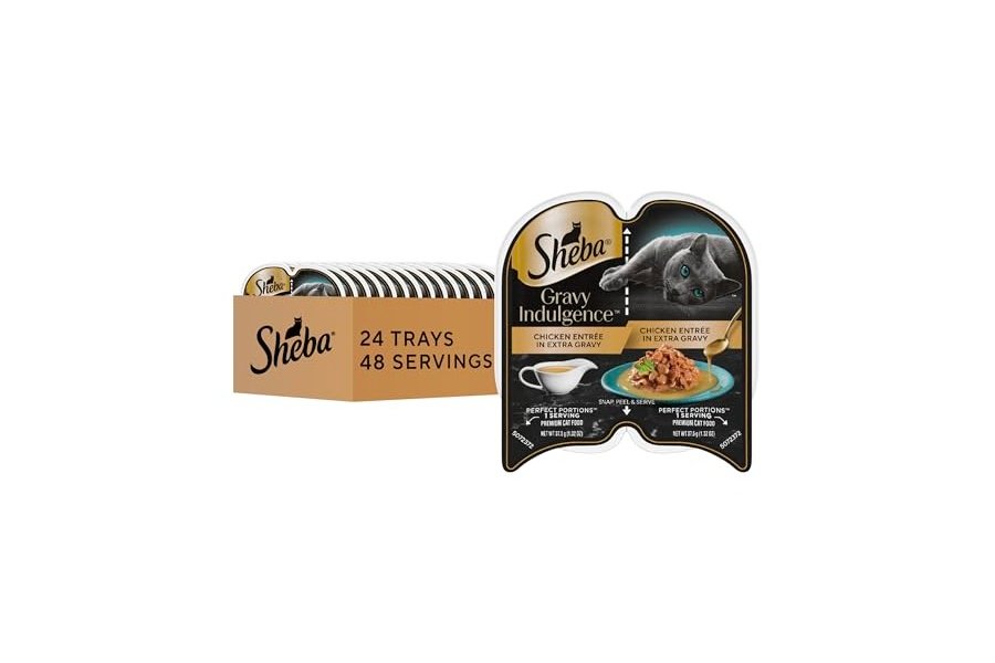 Comida húmeda para gatos adultos Sheba Gravy Indulgence, plato principal de pollo con salsa extra, bandejas de 76 g (24 unidades, 48 ​​porciones)