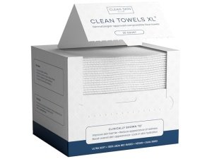 Clean Skin Club Clean Towels XL™, Toalla facial 100 % biobasada por el USDA, Toallita facial desechable, Aprobada por la Asociación de Eccema, Toallitas secas desmaquillantes, Ultrasuaves, 50 unidades, 1 paquete