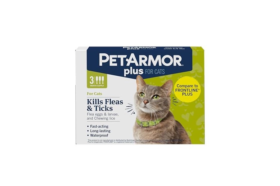 PetArmor Plus - Prevención de pulgas y garrapatas para gatos, tratamiento contra pulgas y garrapatas, 3 dosis, tópico resistente al agua, de acción rápida, para gatos de más de 700 g
