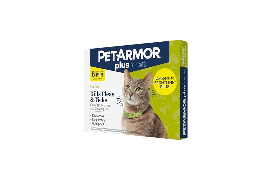PetArmor Plus - Prevención de pulgas y garrapatas para gatos, tratamiento contra pulgas y garrapatas, 6 dosis, tópico resistente al agua, de acción rápida, para gatos de más de 700 g