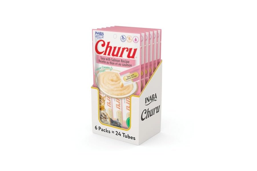 INABA Churu - Puré cremoso de atún con salmón - 24 premios para gatos