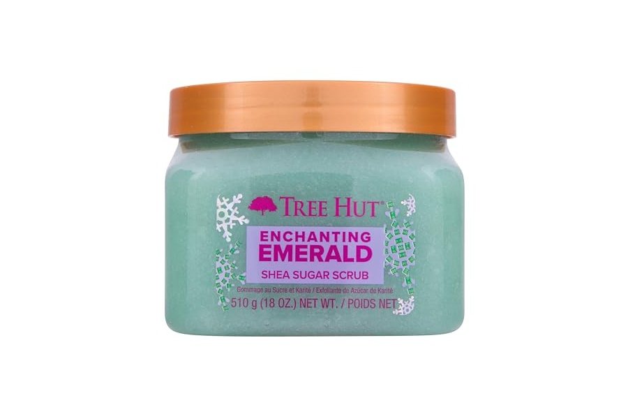 Exfoliante corporal exfoliante con azúcar y karité Enchanting Emerald de Tree Hut | Elimina la piel muerta y seca para una sensación suave e hidratada | Edición limitada para las fiestas | Cuidado corporal esencial nutritivo | 18 fl oz.