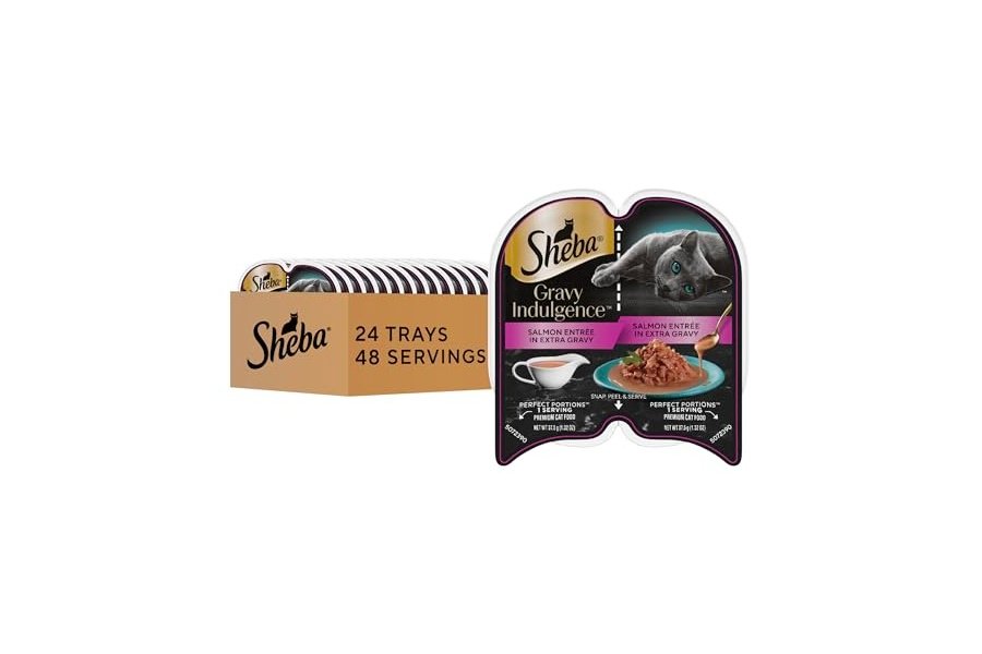 Alimento húmedo para gatos adultos Sheba Gravy Indulgence, salmón en salsa extra, bandejas de 76 g (24 unidades, 48 ​​porciones)