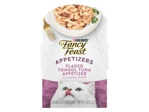Alimento para gatos Purina Fancy Feast Appetizers sin cereales, Tongol en copos de atún, para lamer - (Paquete de 10) Bandejas de 30 g